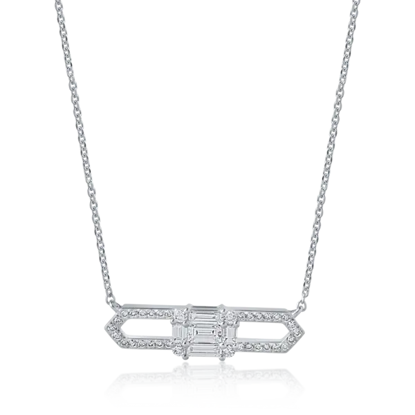 Colier din aur alb cu diamante baguette si rotunde de 0.35ct