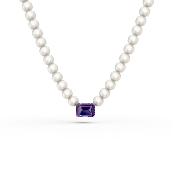 Colier din aur alb cu perle de cultura de 43.3ct si ametist octogonal de 1.2ct