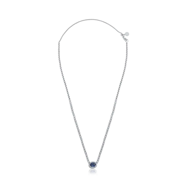 Colier din aur alb cu safir albastru oval de 0.954ct si diamante de 1.141ct