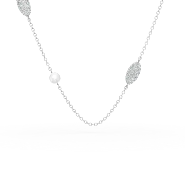 Colier din aur alb cu zirconii si perle de cultura de 0.5ct