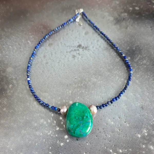 Colier lapis lazuli, perle si howlit Deep #99
