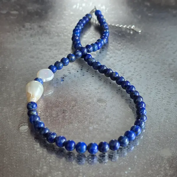 Colier lapis lazuli si perle Royalty#11