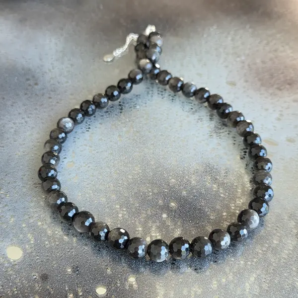 Colier obsidian argintiu Silence #335