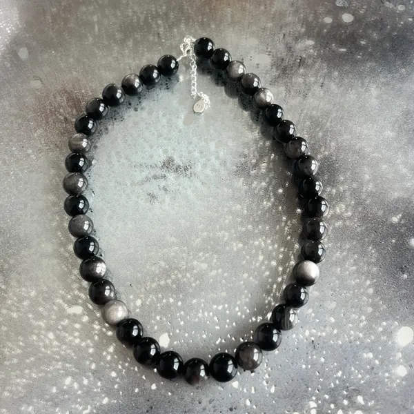 Colier obsidian argintiu Silence #373