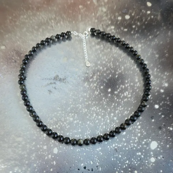 Colier obsidian auriu Silence #230