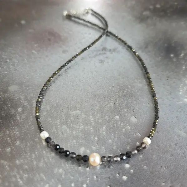 Colier obsidian si perle Silence#41