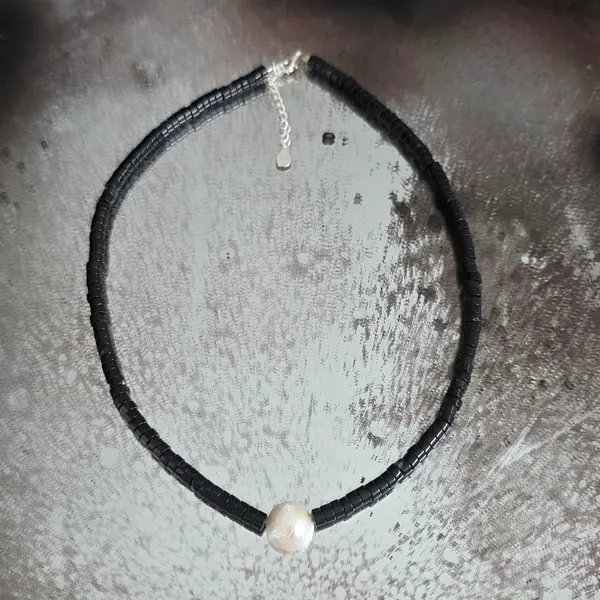 Colier onix negru si perla Eclipse#179