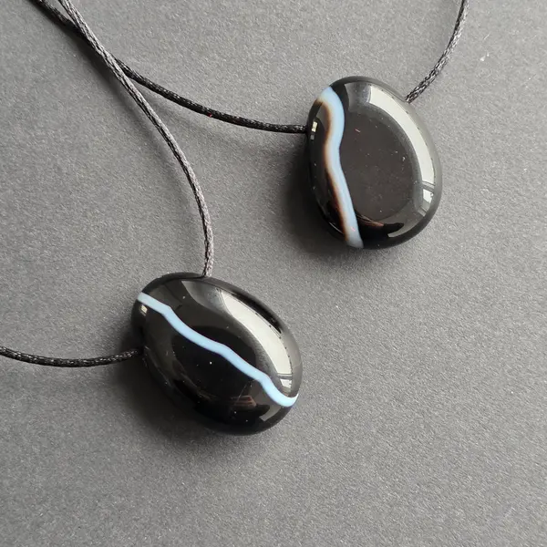 Colier pandantiv agat negru dungat DROP