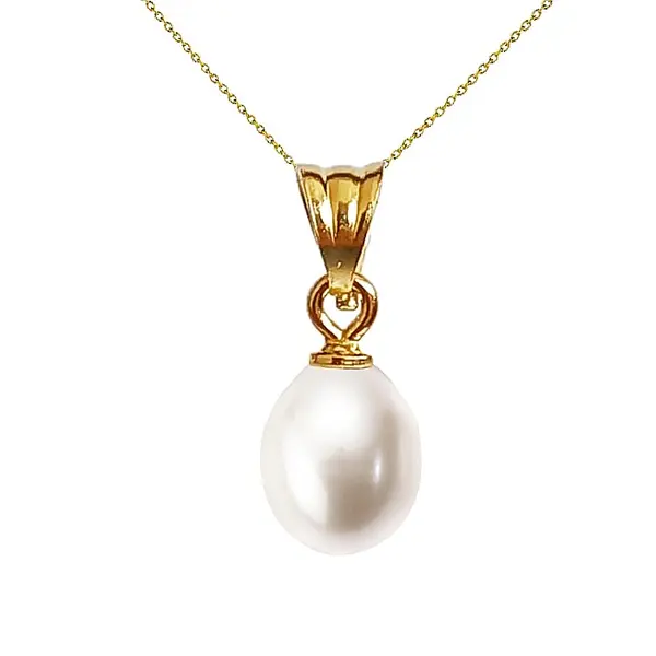 Colier Perla Naturala Alba, Calitate AAA, 6 8 mm E i Aur 14K (aur 585) KASKADDA