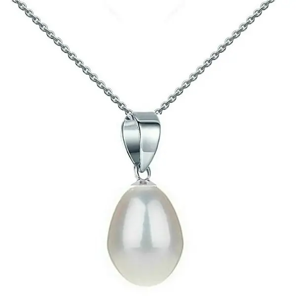 Colier Perla Naturala Alba, Lacrima, 6 8 mm si Aur Alb 14K (aur 585) KASKADDA