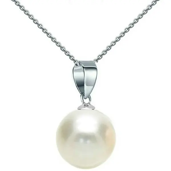 Colier Perla Naturala Alba, Rotunda, 10 mm E i Aur Alb 14K (aur 585) KASKADDA