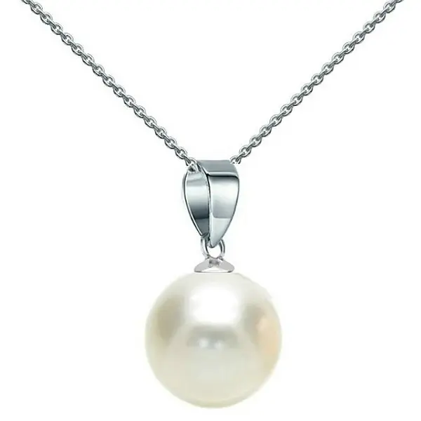 Colier Perla Naturala Alba, Rotunda, 8 mm si Aur Alb 14K (aur 585) KASKADDA