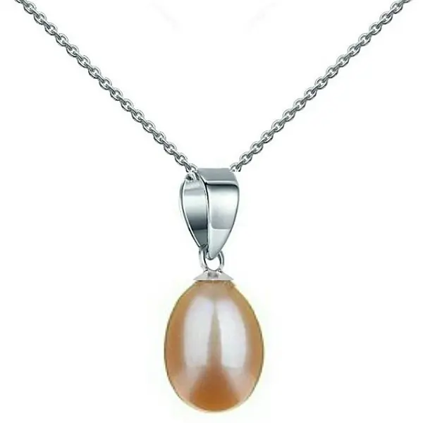 Colier Perla Naturala Crem, Lacrima, 6 8 mm si Aur Alb 14K (aur 585) KASKADDA