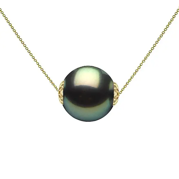 Colier Perla Naturala Tahitiana 10-11 mm, AAA, Aur Galben 14K KASKADDA