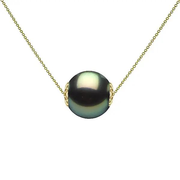 Colier Perla Naturala Tahitiana 8-9 mm, AAA, Aur Galben 14K KASKADDA
