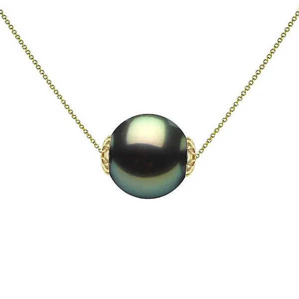 Colier Perla Naturala Tahitiana 9-10 mm, AAA, Aur Galben 14K KASKADDA