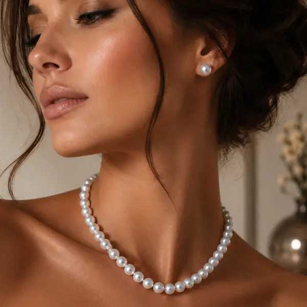 Colier Perle Akoya Japoneze 7,5-8 mm, Calitate AAA, Inchizatoare Aur Galben 14K KASKADDA