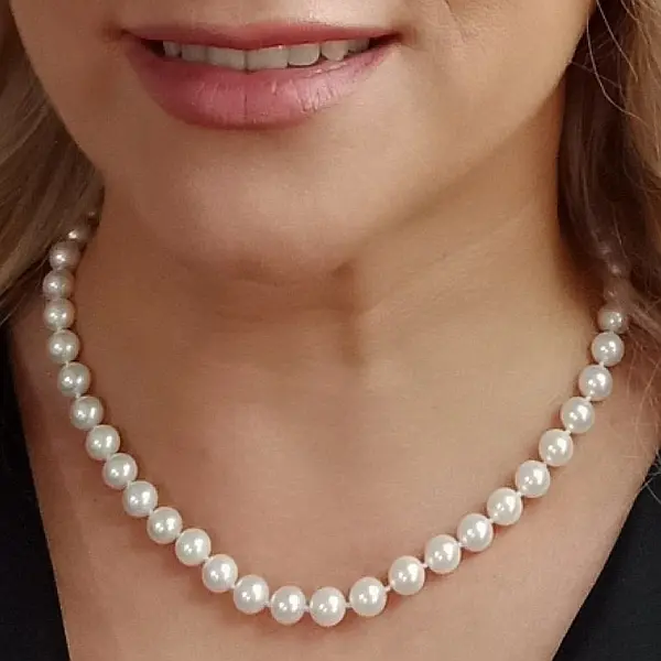 Colier Perle Akoya Japoneze 7,5-8 mm, Calitate AAA, Inchizatoare Aur Galben 14K KASKADDA
