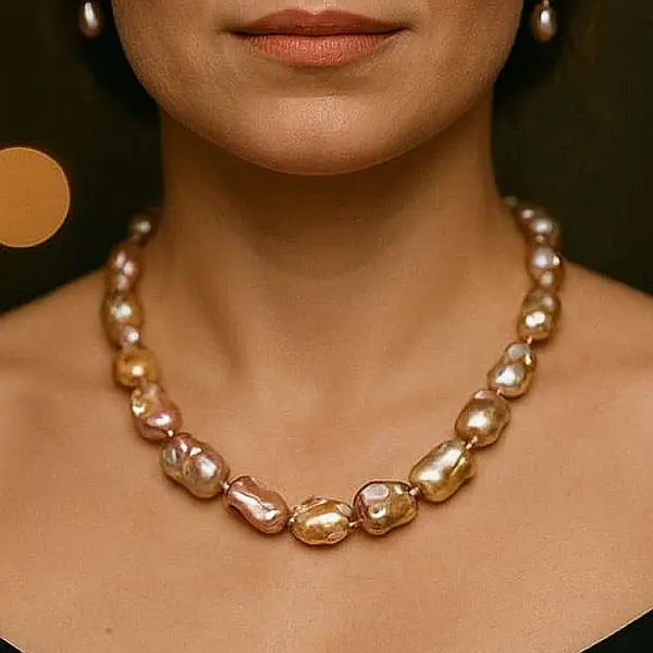 Colier Perle Mari Baroque Edison Lavanda, Calitatea AAA, Aur 14K KASKADDA