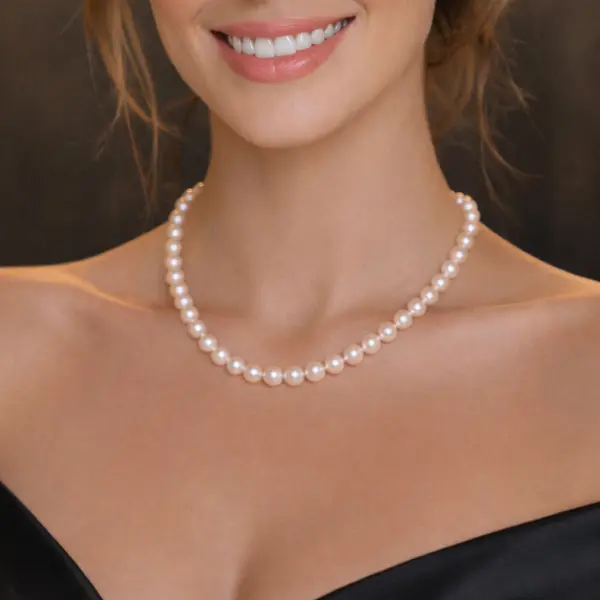 Colier Perle Naturale Albe, 6-7 mm, cu Inchizatoare Aur 14K (aur 585) KASKADDA