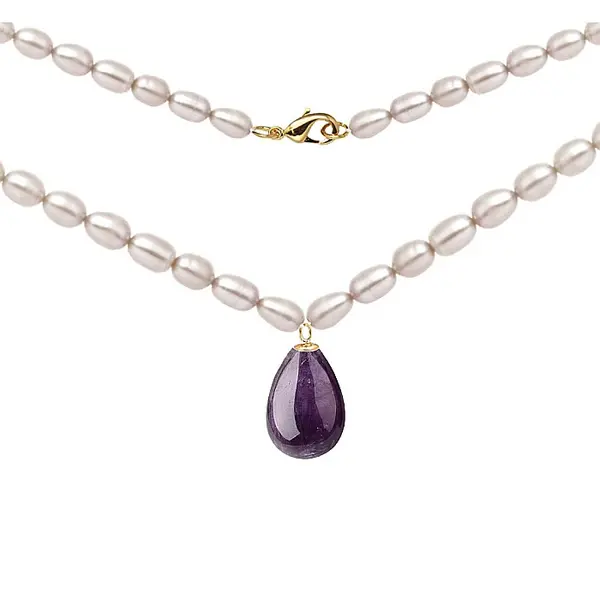 Colier Perle Naturale E i Ametist Lacrima, Aur 14K (Aur 585), Model Princess KASKADDA