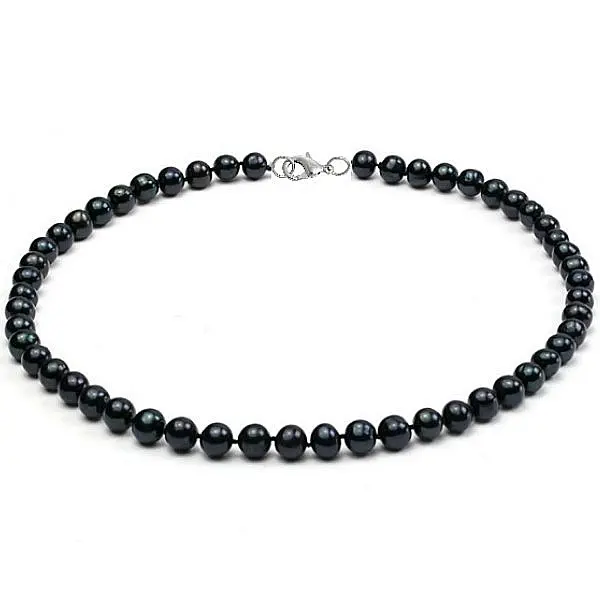 Colier Perle Naturale Negre 7-8 mm, Rotunde, Inchizatoare Argint 925 KASKADDA