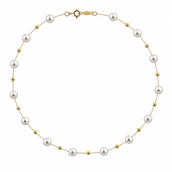 Colier Perle Office din Aur 14K cu Perle Japoneze Akoya 5,5 mm si Bile de Aur KASKADDA