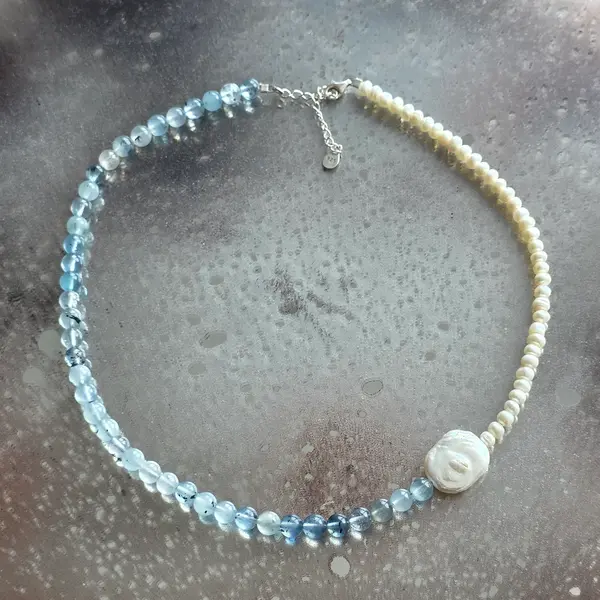 Colier perle si acvamarin Alise#6
