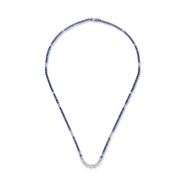 Colier tennis din aur alb cu diamante de 2.09ct si safire de 7.04ct