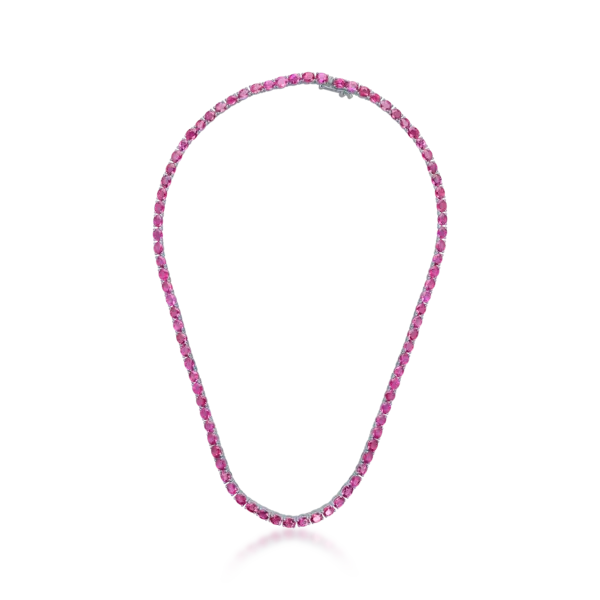 Colier tennis din aur alb cu rubine ovale de 29.78ct