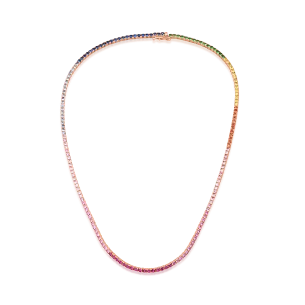 Colier tennis din aur roz cu safire multicolore de 7.6ct