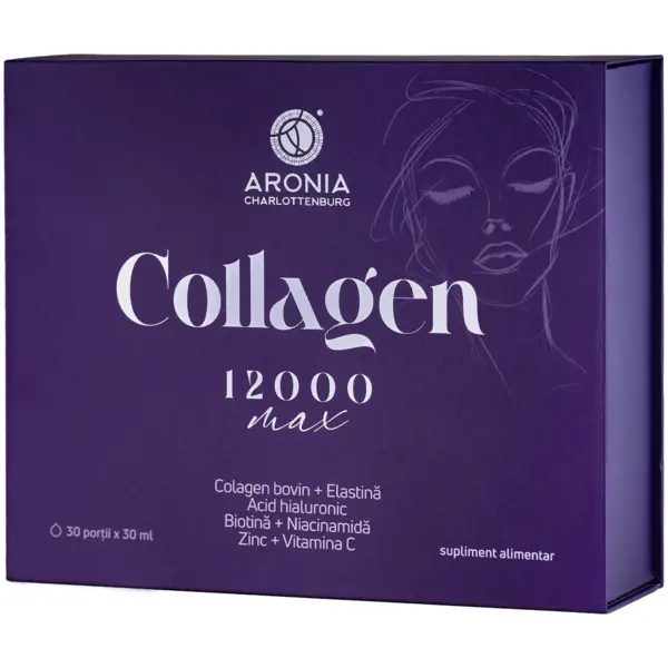 Collagen 12.000 Max — eleganță și rafinament în 30 de sticluțe cu 12.000 mg de Colagen, pentru piele, păr, unghii frumoase și îngrijite