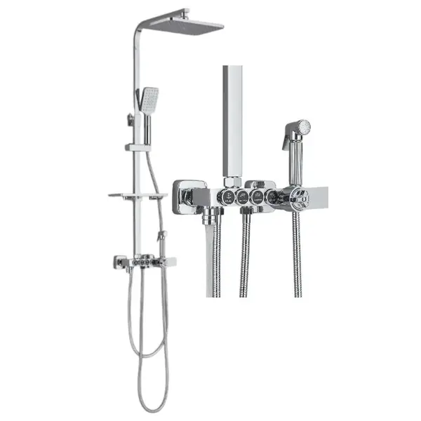 Coloana de Dus Baie BisDesign , Termostat Temperatura Apa, Reglabila pe Inaltime, Cos Organizator, Finisj Crom Lucios, Palarie Dus 30 cm cu Efect