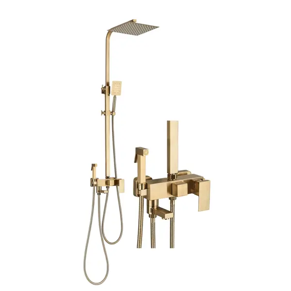 Coloana de Dus Baie, Reglabila pe Inaltime, Culoare Auriu Mat, Palarie Dus 20 cm cu Efect Ploaie, 4 Functii de Curgere