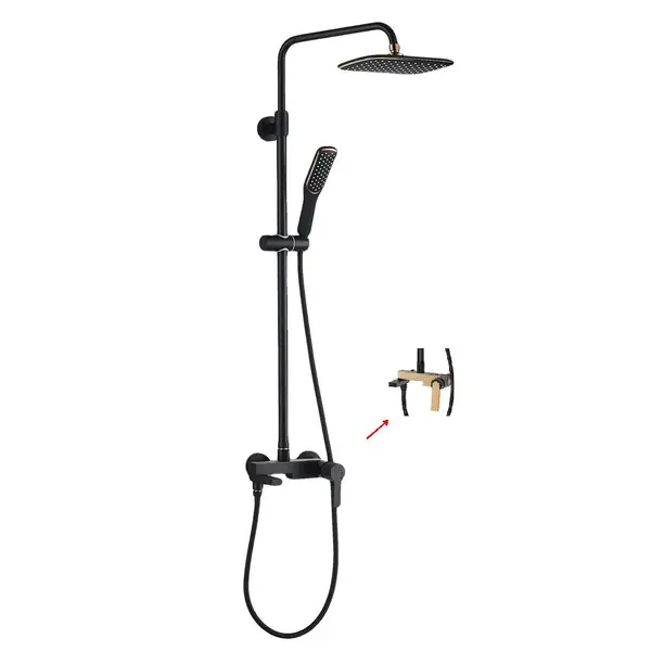 Coloana de dus cu 3 functii, material alama sanitara, Momali, design modern, culoare negru si auriu rose