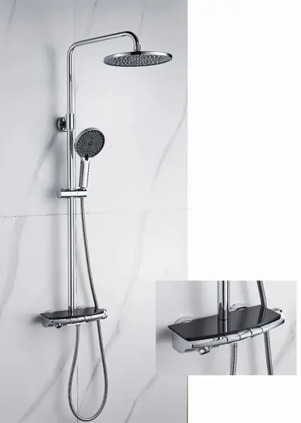 Coloana de dus cu 3 functii, Momali, material alama sanitara, sistem de control al apei, design modern, culoare crom