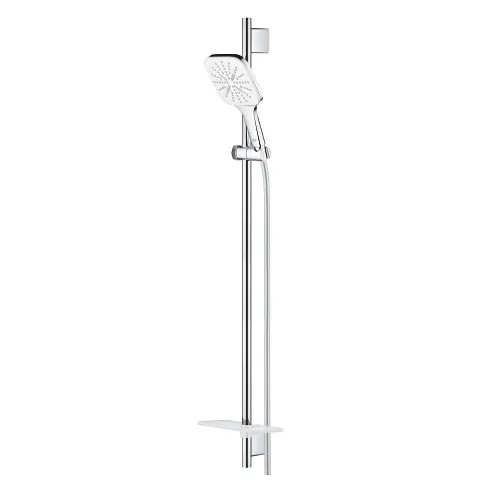 Coloana de dus Grohe Rainshower SmartActive 130 Cube 26586LS0, aparenta, 1/2, universala, bara 900 mm, pivotanta, 3 pulverizari, 1.75 furtun, anti-calcar, etajera, Crom