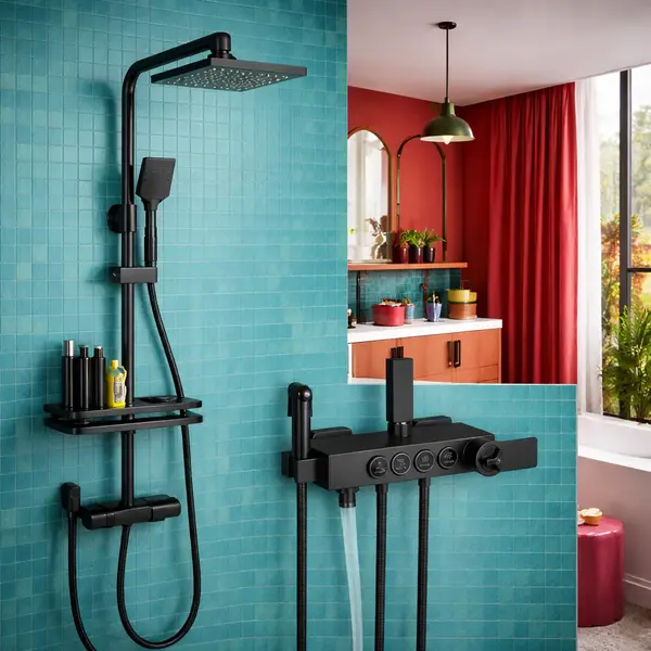 Coloana dus premium, cu termostat, 4 functii – set complet baie moderna