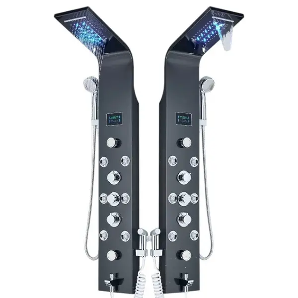 Coloana Panel de Dus BisDesign , Functie Cascada, Functie SPA, Display Temperatura Apa si LED-uri, Pipa Efect Ploaie, Dus Igienic, Finisaj Negru