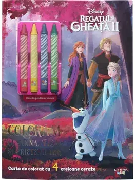 Coloram cu Anna, Elsa si prietenii lor. Carte de colorat cu 4 creioane cerate. Regatul de Gheata II/***