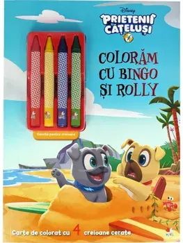 Coloram cu Bingo si Rolly. Carte de colorat cu 4 creioane cerate. Prietenii catelusi/***