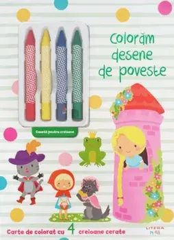 Coloram desene de poveste. Carte de colorat cu 4 creioane cerate/***