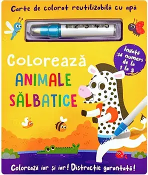 Coloreaza animale salbatice. Carte de colorat reutilizabila cu apa/***