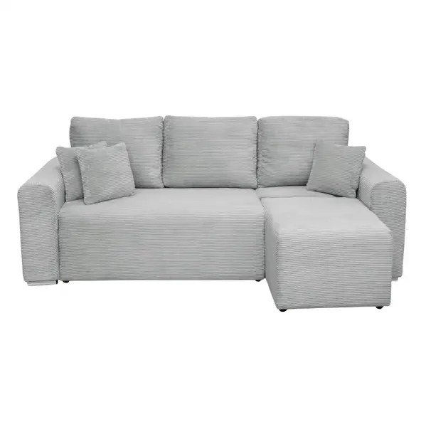 Coltar Canapea BEGA extensibil, cu arcuri si lada depozitare, colt interschimbabil, gri deschis, 240x153x80 cm
