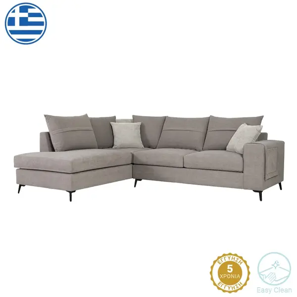 Coltar dreapta Montana tesatura gri si perne gri deschis 275x215x93 cm