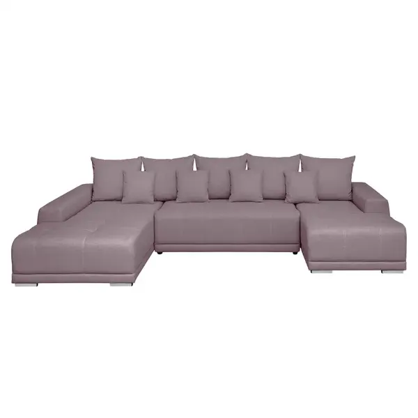 Coltar extensibil MARIBO U, cu arcuri si lada depozitare, colt stanga, gri maroniu, 350x203x90 cm