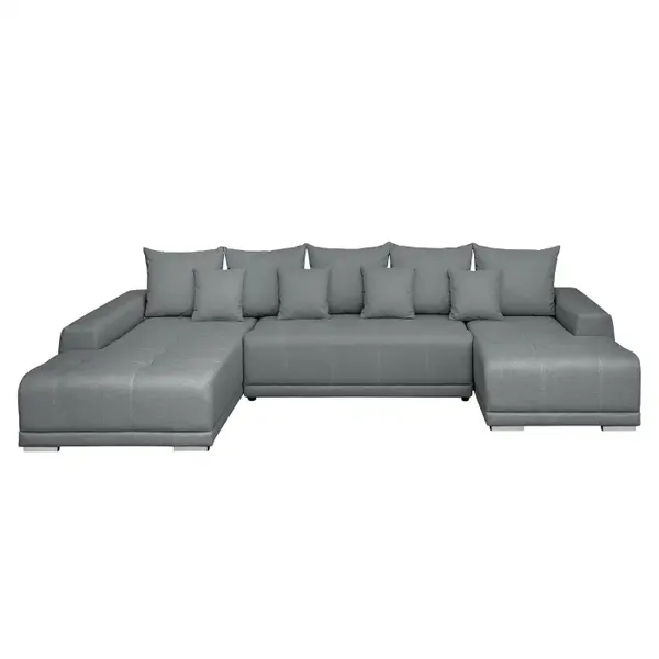 Coltar extensibil MARIBO U, cu arcuri si lada depozitare, colt stanga, gri deschis, 350x203x90 cm