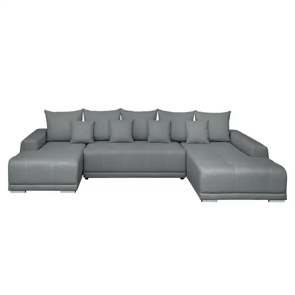Coltar extensibil MARIBO U, cu arcuri si lada depozitare, colt dreapta, gri deschis, 350x203x90 cm