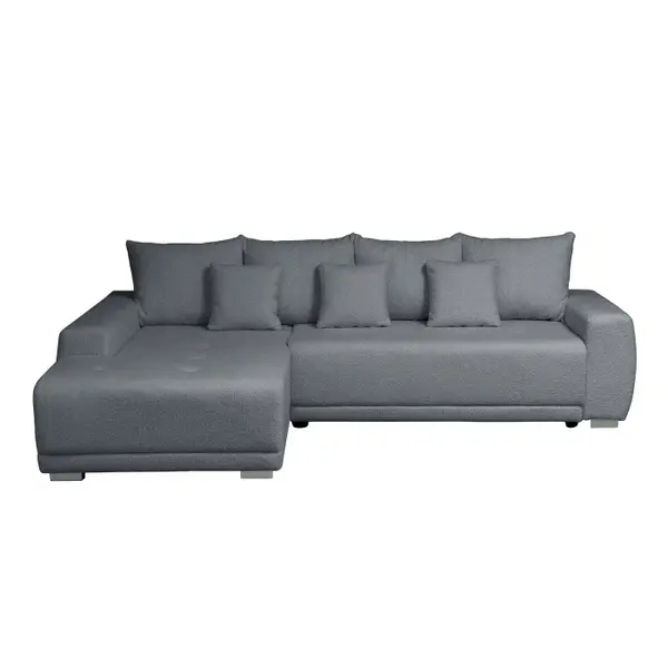 Coltar MARIBO L BUCLE extensibil, cu arcuri si lada depozitare, colt stanga, gri inchis, 282x205x92 cm