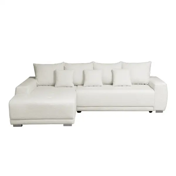 Coltar MARIBO L BUCLE extensibil, cu arcuri si lada depozitare, colt stanga, crem, 282x205x92 cm